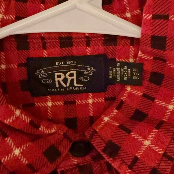 RRL Red Print Plaid Chamois Shirt - Picture 3 of 3